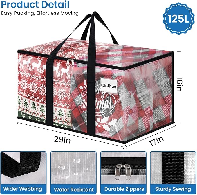 RoomHacks Clear Heavy Duty Extra Large Moving Bags, Reinforced Handle and Double Zipper Storage Bags, Packing Bags Alternative (4 Packs)