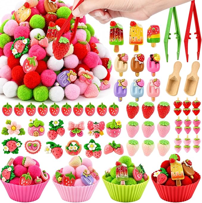 155 Pcs Strawberry Sensory Bin Filler Summer Counting Sorting Sensory Bin Items Fine Motor Counts for Summer Strawberry Sorting Counting