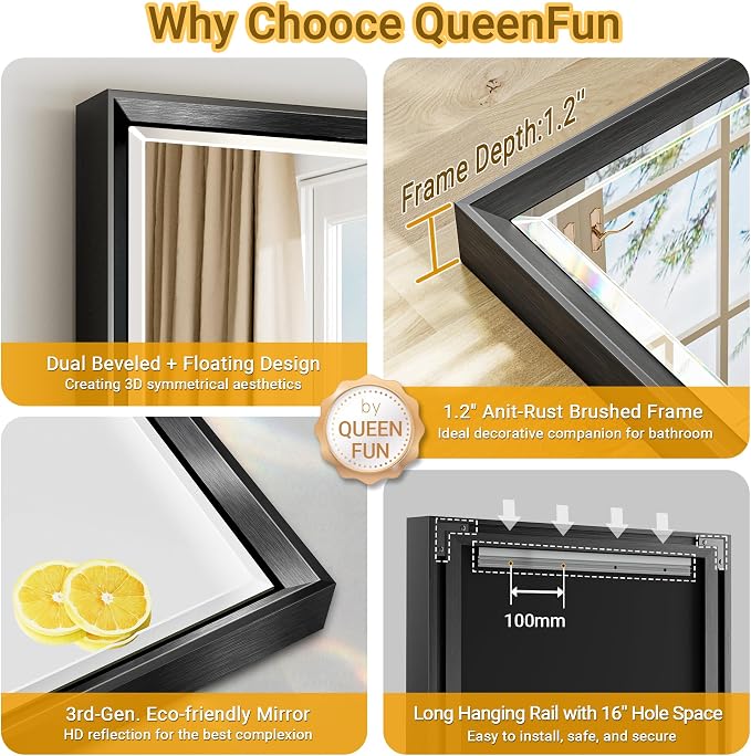 Black Framed Mirror for Bathroom, 22x30 Inch Black Rectangle Beveled Bathroom
