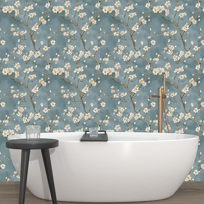 Vintage Floral Wallpaper Peel and Stick Blue White Flowers Contact Paper Vinyl