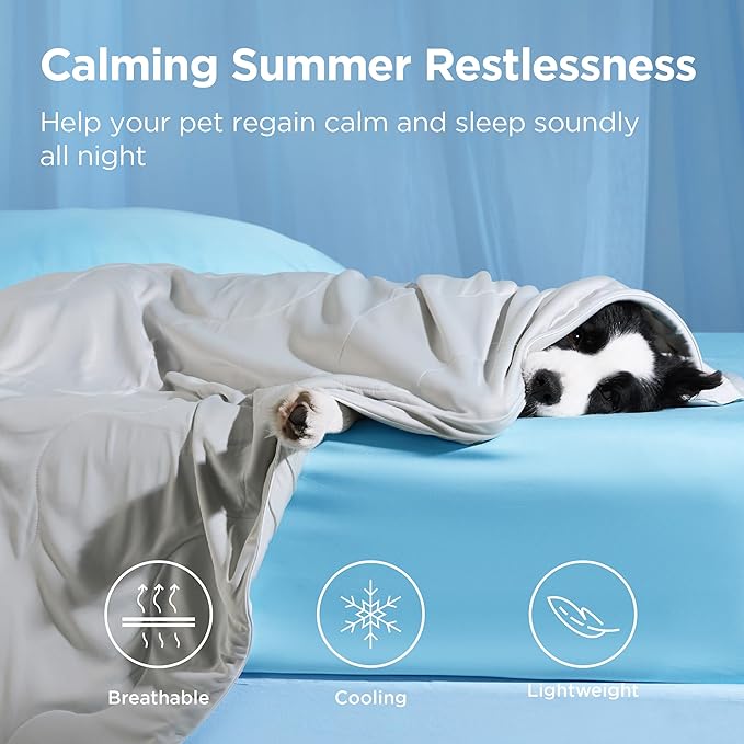 Bedsure Cooling Blanket for Large Dogs with Breathable Air-Core Fill Q-MAX>0.4 - Lightweight Pet Cat Throw Cold Blanket Washable for Summer，Soft Dog Cooling Mat for Couch Bed, Pearl Grey, 50x60