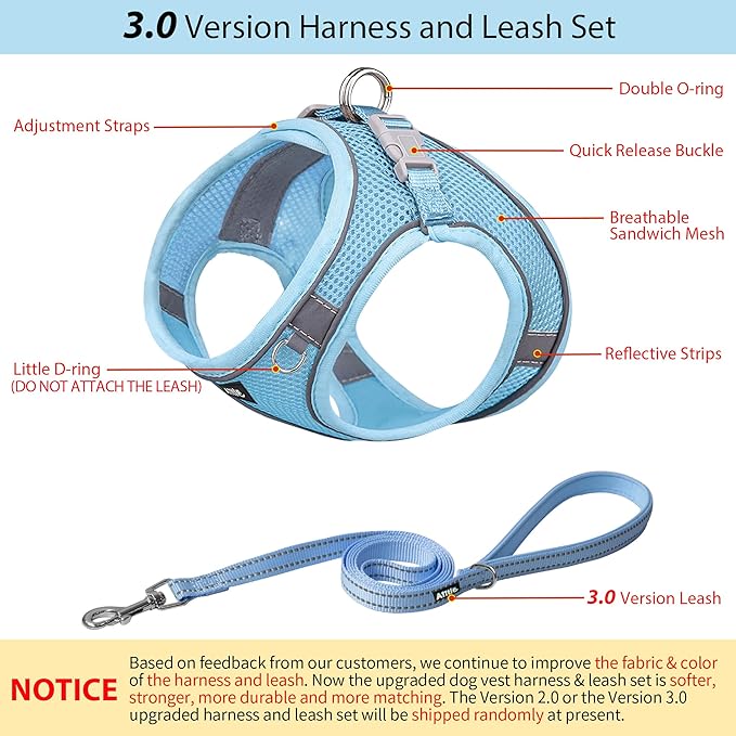 AIITLE Escape Proof Dog Harness - Step in Adjustable Dog Harness No Choke Over with Breathable Mesh and Quick-Release Buckle for All Weather- Outdoor Walking, Training for Medium Dogs Pure Blue XL