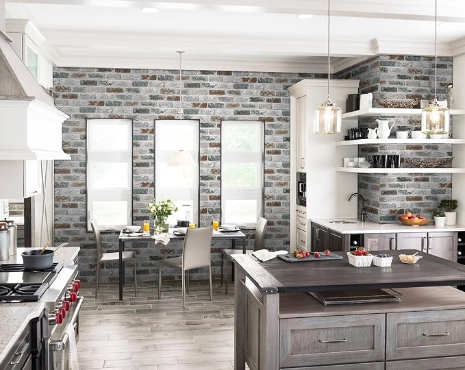 Guvana 17.3"×590" Brick Peel and Stick Wallpaper Red/Blue/Grey Brick Contact