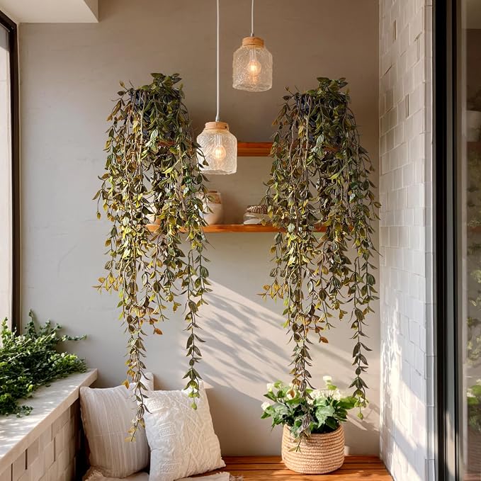 Artificial Hanging Plant 2 Pcs Faux Plant Ivy Vine Faux Eucalyptus Vines Fake