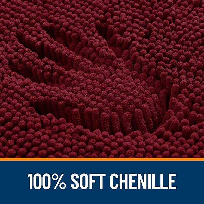 OLANLY Bathroom Rugs 24x16, Extra Soft Absorbent Chenille Bath Rugs, Rubber Backing Quick Dry, Machine Washable Bath Mats for Bathroom Floor, Tub and Shower, Home Decor Accessories, Burgundy