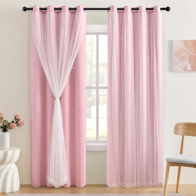 XiDi Pink Curtains for Bedroom, Girls Room Blackout Curtains, Kids Room