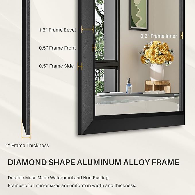 Briivue 48x32 Inch Black Bathroom Mirror