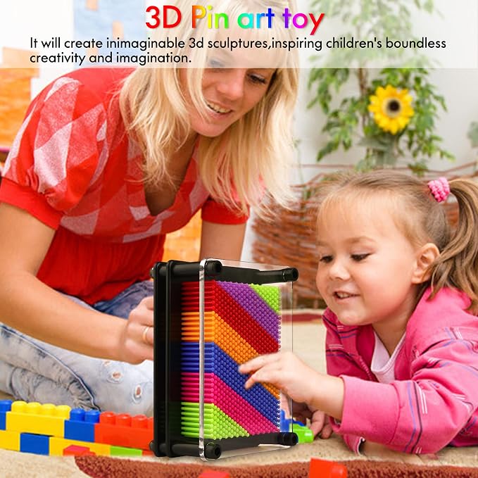 3D Pin Art Toy - Plastic Pin Board for Kids, 3D Pin Impression Sculpture Needle Toys, 3.75 X 5 inches (Rainbow)