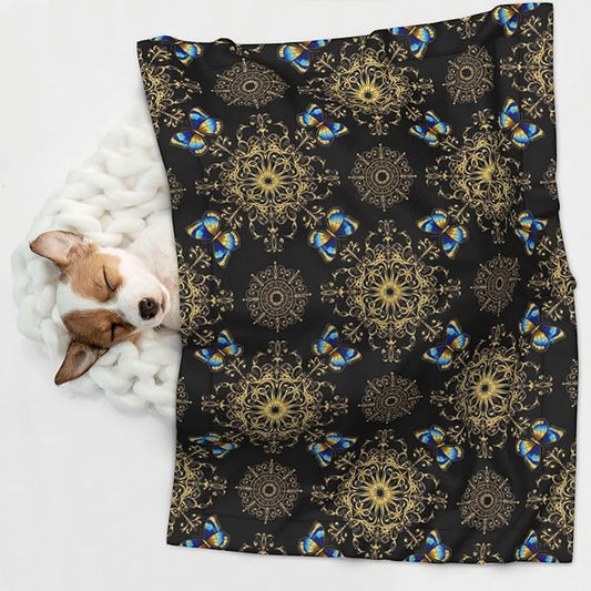 Two Sided Plush Pet Blanket for Crates Carriers Home Use, Colorful Mandala Art Flower Tie Dye, Reversible Throw with Cozy Dot Fabric and Silky Reverse for Small Large Pets