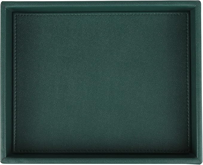 HofferRuffer Faux Leather Decorative Tray, Elegant Desktop Storage Organizer, Decorative Catchall Perfume Tray, Nightstand or Dresser Vanity Tray Organizer, 10.2 x 8.4 x 1.8 inches (Dark Green)