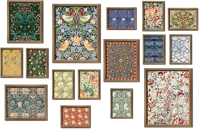 ANERZA 16 PCS Framed William Morris Wall Art Decor, Floral Wall Prints