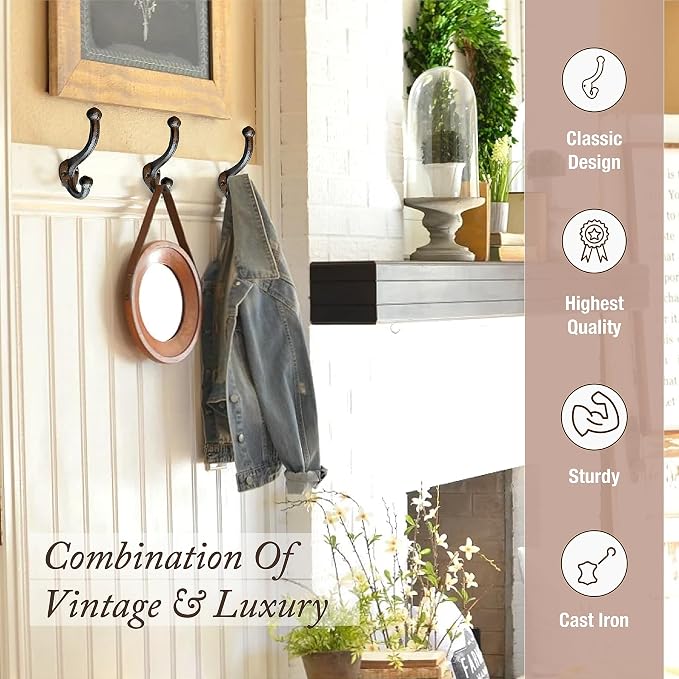 Rustic Cast Iron Coat Hooks Wall Mounted Farmhouse Decorative Wall Hooks