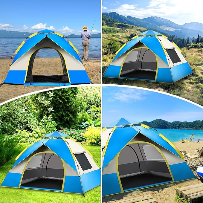 KOMCLUB Camping Tent 1/2/3 Person Tents for Family Camp Tent Waterproof Windproof Outdoor for Backpacking Hiking Easy Setup with Storage Bag,8 Ground ding,4 Windproof Rope