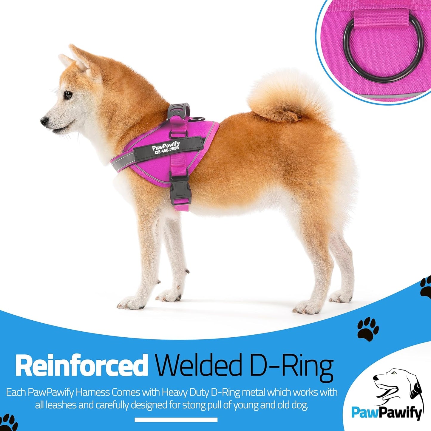 PawPawify Custom No Pull Dog Harness with Name and Phone Number, Heavy Duty Personalized Pet Vest to Prevent Tugging, Pulling, or Choking, Training and Walking (New Pink, XXL (85-140 LBS))