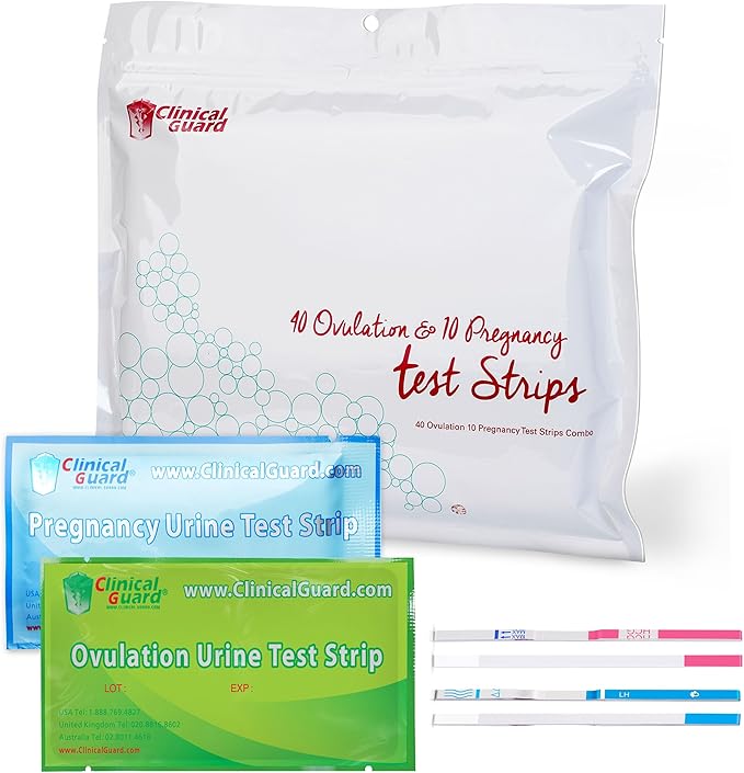 Clinical Guard Ovulation and Pregnancy Test Strips - 40 Ovulation Test Strips and 10 Pregnancy Test Strips, Ovulation Kit, Lh Test Strips, Ovulation Tests, Hcg Test Strips, Fertility Test for Women