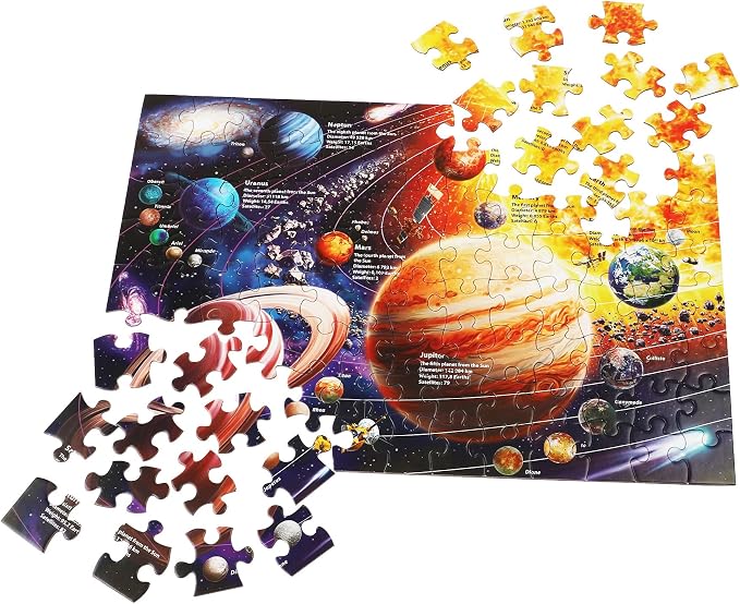 Solar System Space Kids Jigsaw Puzzles - 100 Piece Science Educational Toys for Ages 4-8 Boys & Girls - 8 Planets