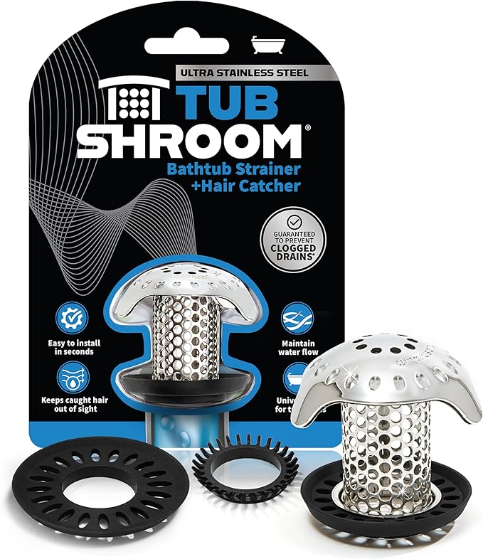 TubShroom Ultra Revolutionary Bath Tub Drain Protector Hair Catcher/Strainer/Snare Stainless Steel, Single Pack