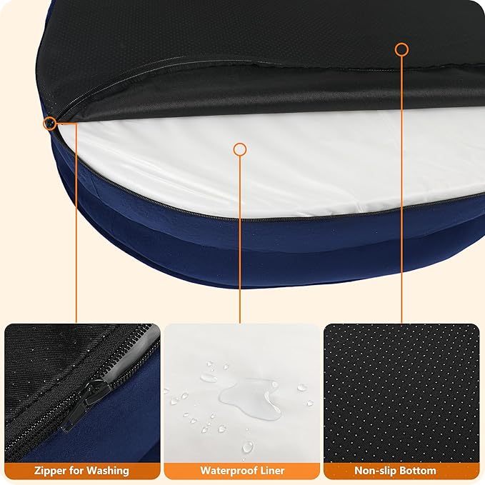 Dwanton Orthopedic Dog Bed for Medium Dogs with Gel Memory Foam, Waterproof Dog Sofa, Washable Pet Bed with Four Sided Bolster Cushion, Removable Cover & Non-Slip Bottom, 35", Navy Blue