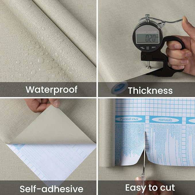 practicalWs Cream Contact Paper 17.7 inch ×393.7 inch Grasscloth Texture Peel