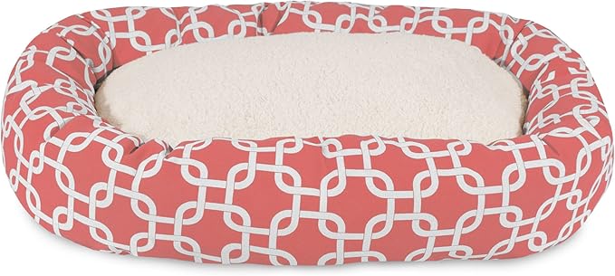Majestic Pet 40 Inch Links Sherpa Calming Dog Bed Washable – Cozy Soft Round with Spine for Head Support - Fluffy Donut 40x29x9 (inch) – Round Pet Bed Large - CORAL