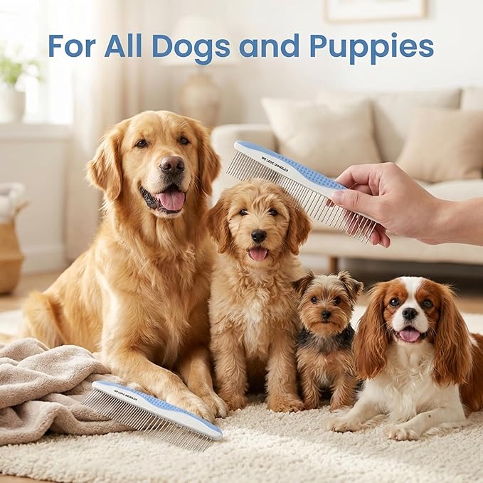 Metal Dog Grooming Comb | Removes Tangles & Matts | Dematting Pet Combs | Detangler for Matted Hair | Best Comb for Poodles, Goldendoodles, Doodles & Long Haired Dogs (Small) [We Love Doodles]