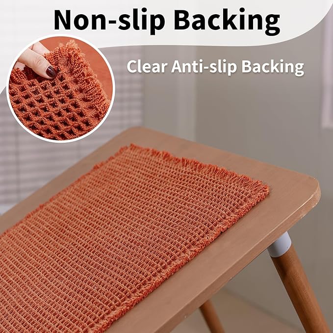Waffle Bath Mat - Boho Bathroom Rugs Non Slip Washable, Super Absorbent & Quick Dry, Soft Bath Mat Farmhouse Bathroom Decor, 20'' x 48'', Dirty Orange