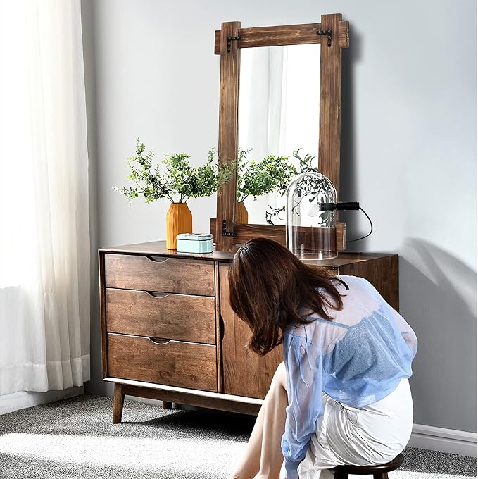MeMoreCool Rustic Wood Mirror for Bathroom, Farmhouse Wall Mounted Vanity Mirror