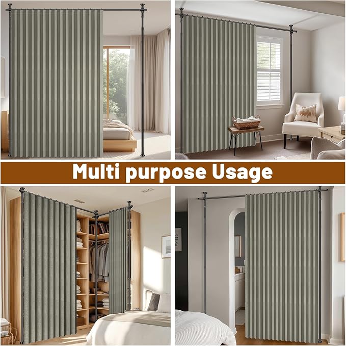 100% Blackout Room Divider Curtains Sets Grey W100 x L84 in 1 Panel No Drill