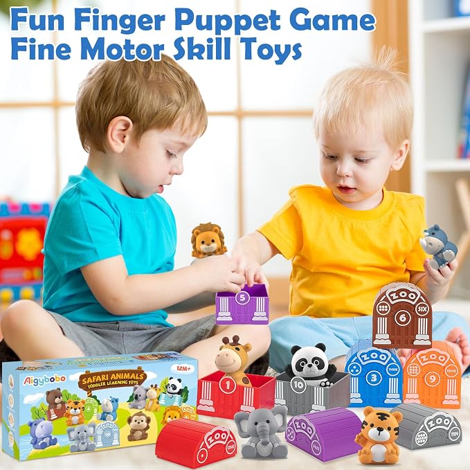 Learning Toys for 1,2,3 Year Old Toddlers, 20Pcs Safari Animals Toys Montessori Counting, Matching & Sorting Fine Motor Games, Christmas Birthday Easter Gift for Baby Boys Girls Age 12-18 Months