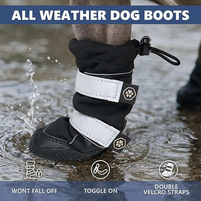 Spark Paws Dog Shoes, Waterproof Dog Boots for Medium to Large Dogs, Non Slip, Breathable Dog Booties and Paw Protectors - 4PCS Doggie Hiking Boots with Reflective Straps - Black, Size 3