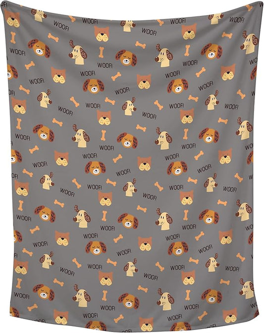 Grey Woof Plush Pet Lightweight Blanket - 60" x 80" - Cute for Dogs - Gifts and Puppy Essentials - Printed in America