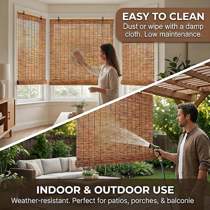 Outdoor Bamboo Roller Blinds, Retro Breathable Reed Shades