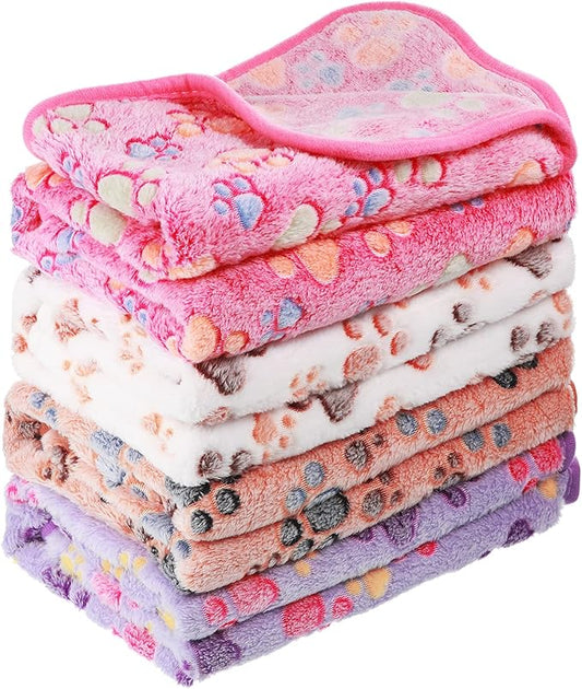 Tatuo 4 Pcs Dog Blanket for Pet Cat Blankets Indoor Puppy Teething Stuff Toys Paw Print Fleece Soft Blanket Sleep Mat for Guinea Pig Cage(White, Coffee, Pink, Purple,X-Large(41 x 30 Inch),Square)