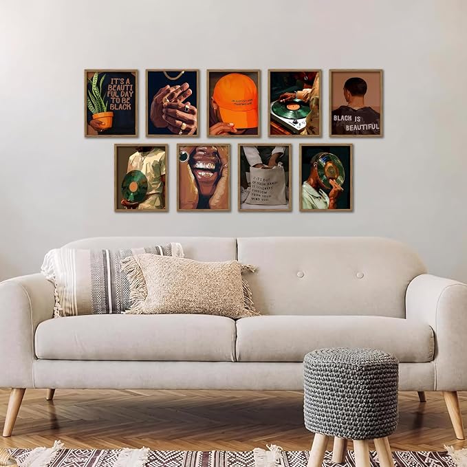 Black Culture Wall Art Set of 9, Living Room, Neutral Color Home Decor
