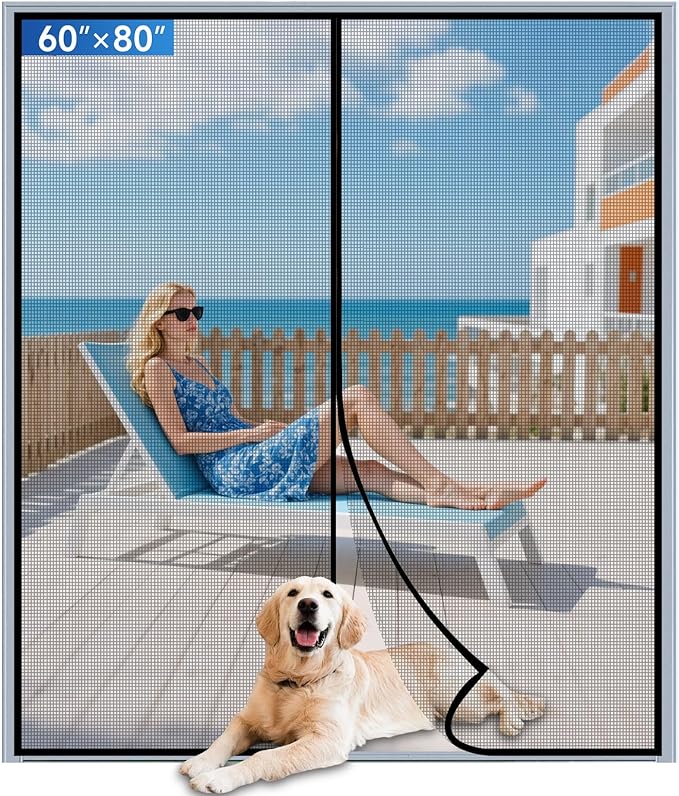 Upgraded PET Mesh Magnetic Screen Door Stronger Than Fiberglass and Polyester,Hands Free,Keep Bugs Out,Pet & Kid Friendly,Suitable for Sliding Doors,Patio and French Doors-60" X 80"