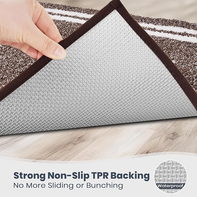 PURRUGS Bathroom Rug Non-Slip Machine Washable 20" x 30", Super Absorbent and Quick Dry Shaggy Microfiber Bath Mat, Extra Soft and Plush Bath Rug for Bathtub, Shower and Sink, Brown
