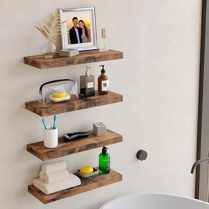 Vervida® 3 Pack Rustic Brown Floating Shelves, Holds Up to 38 Lbs,