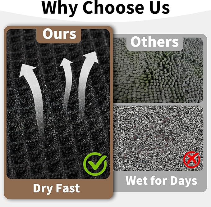 Black Bathroom Rug - Waffle Bath Mat Non Slip Washable, Super Absorbent & Quick Dry, Boho Bath Mat Farmhouse Bathroom Decor, 20'' x 32'', Black