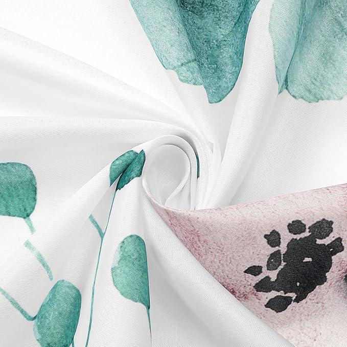 Gibelle Long Shower Curtain 72 x 78, Watercolor Floral Fabric Shower Curtain, Teal Beige Flower Decorative Bathroom Shower Curtain Set with Hooks