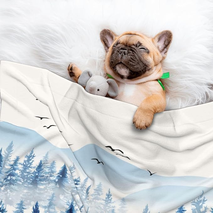 Misty Mountain Throw Blanket - Winter Trees Blanket for Dog Cat Snowy Pet Blankets 30x20 for Couch Sofa Bed