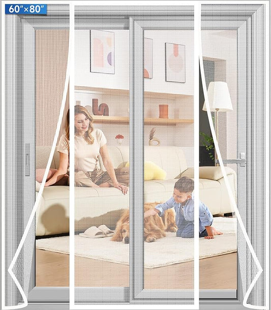 Magnetic Screen Door Upgraded PET Mesh Stronger Than Fiberglass and Polyester,Hands Free,Keeps Bugs Out,Pet & Kid Friendly,Suitable for Sliding Door,Large Patio Door and French Door-60''x80''