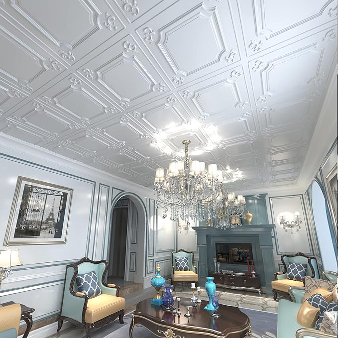 Art3d Drop Ceiling Tiles 24x24 in White, Wainscoting Panels Glue Up 2x2