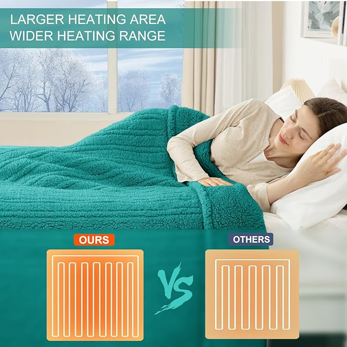 Heated Blanket Twin 62"X84" - Soft Double Sided Sherpa Electric Blanket Twin with 5 Heatings Levels & 10 hrs Auto Shut Off, Fast Heating & ETL Certified, Gift for Women(Green)