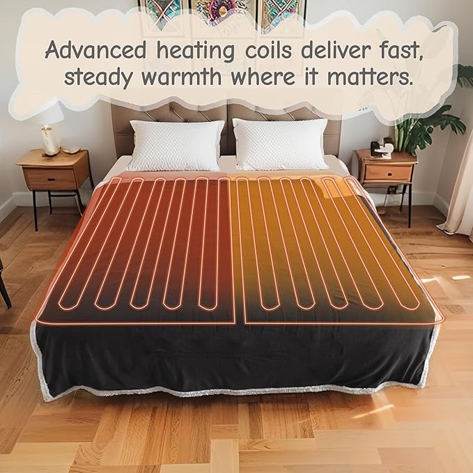 Electric Heated Blanket Throw Size 50"x60", Soft Flannel with Overheat Protection, 6 Adjustable Heat Settings & 3-Hour Auto-Off Timer, Fast Heating for Winter Comfort, Dark Gray