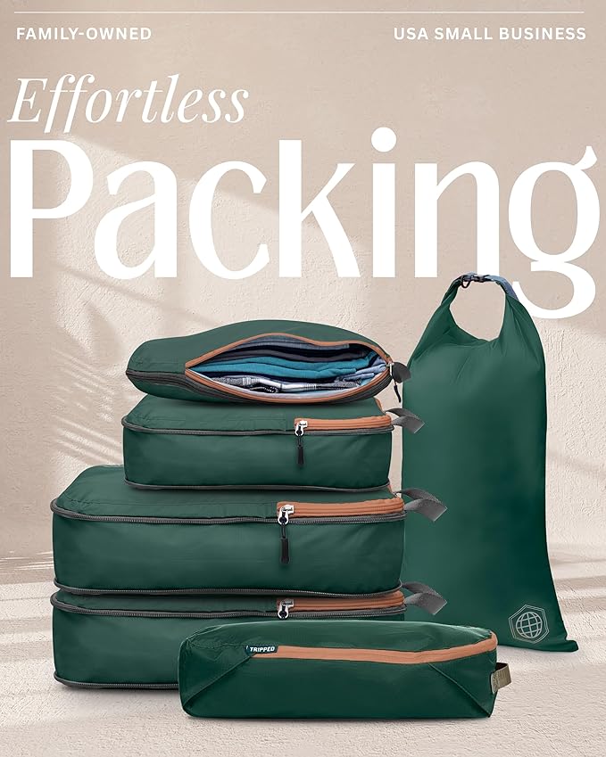 Compression Packing Cubes Set for Travel - Lightweight, Durable Clothes Organizer for Carry-On Luggage and Suitcases by TRIPPED Travel Gear