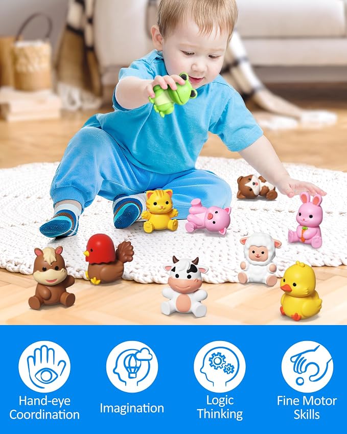 Coogam 10Pcs Farm Animal Matching Toys, Fine Motor Sorting Games for Kids Age 1-3, Montessori Learning Sensory Fidget Toy Gift for Baby Shower Bath Birthday