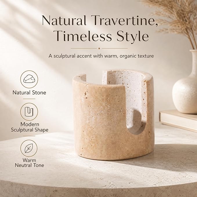 Natural Travertine Sponge Holder for Kitchen Sink - Quick Dry Absorbent Stone Sink Caddy, Non-Slip Rustproof and Aesthetic Beige Marble Stone Sink Organizer