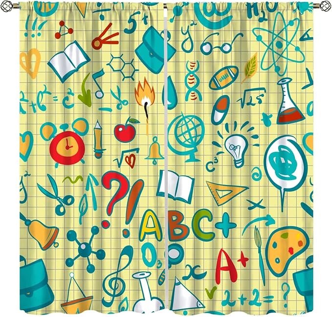 Science Physics Curtains, Abstract Math Chemistry Curtain Scientist Graffiti Print Window Treatments for Kids Teens Bedroom Living Room Set 2 Panels,42x54 Inches, Style-1
