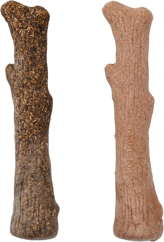 Outward Hound Pupstages Dogwood Calming Dog Chew Toy – Real-Wood Blend, Moderate Chewers, Medium, 7.5", 2-Pack (Natural & Hemp Flavors)