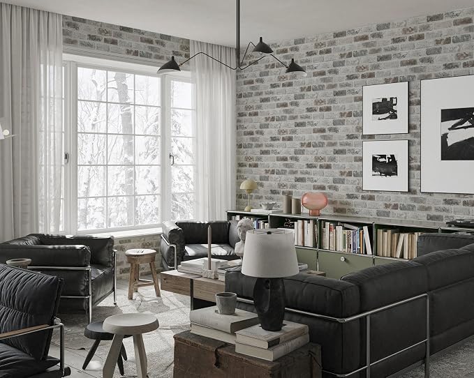 Guvana 17.3"×197" Brick Peel and Stick Wallpaper Grey Brown 3D Self Adhesive